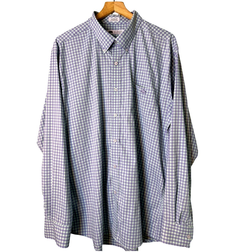 Onward Reserve Men XXL Tailored Fit Gingham Performance Button Down Shirt Purple
